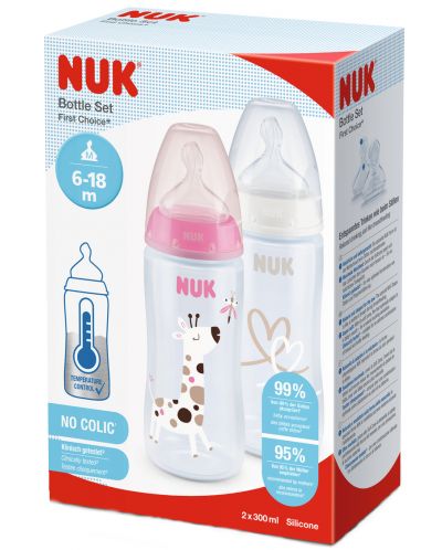 Set bočica Nuk First Choice - TC, 2 х 300 ml, za djevojčicu - 1