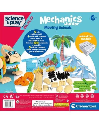 Konstrukcijski set Clementoni Mechanics Junior - Životinje, 120 dijelova - 2