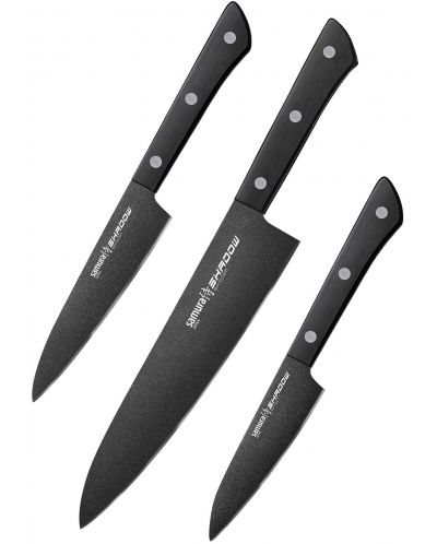 Set od 3 noža Samura - Shadow, crni neljepljivi premaz - 1