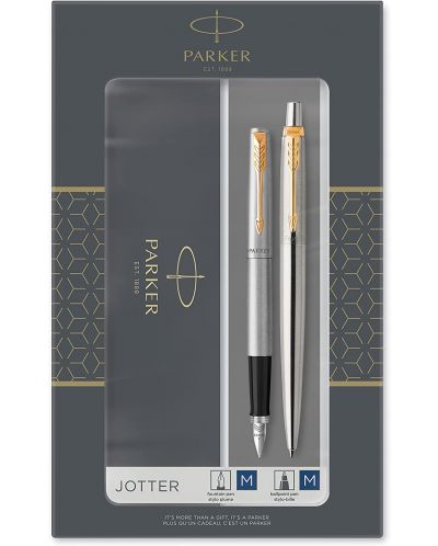 Set nalivpera Parker Jotter Stainless Steel - S kemijskom olovkom, zlatni premaz - 1