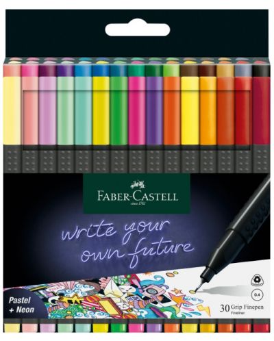 Set fineliner flomastera Faber-Castell Grip - 0.4 mm, pastelni i neonski, 30 boja - 1