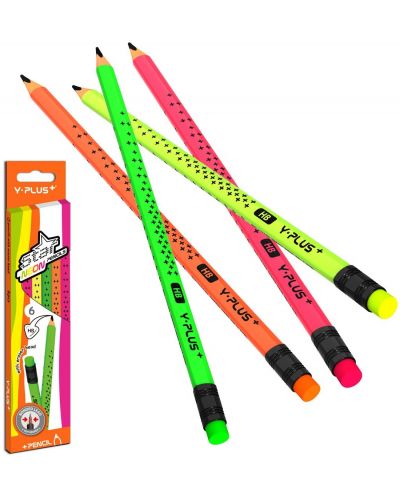 Set olovki Y-Plus - НВ, Star Neon, 6 komada - 1