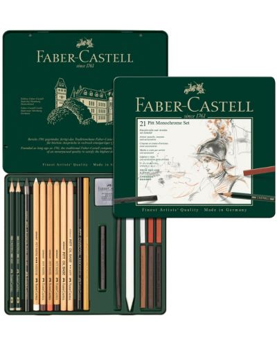 Set olovki Faber-Castell Pitt Monochrome - 21 komad, u metalnoj kutiji - 2