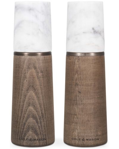 Set mlinaca za sol i papar Cole & Mason - Marble, 18.5 х 6 cm, drvo i bijeli mramor - 1