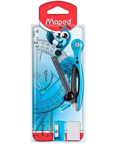 Set za crtanje Maped Essentials Kids - 8 dijelova, sa šestarom, plavi - 1