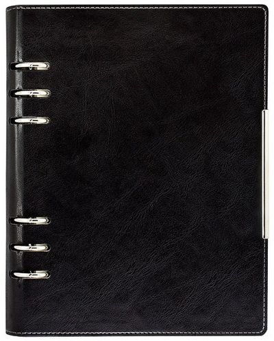 Kožna bilježnica-agenda Lemax Novaskin - А5, crna, s prstenovima i mehanizmom - 1