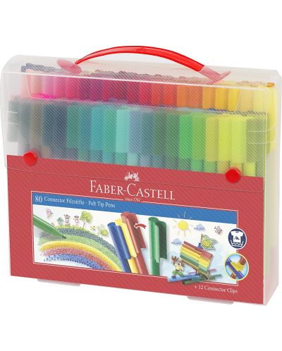 Set flomastera u boji Faber-Castell Connector - 80 boja + 12 klipova - 1