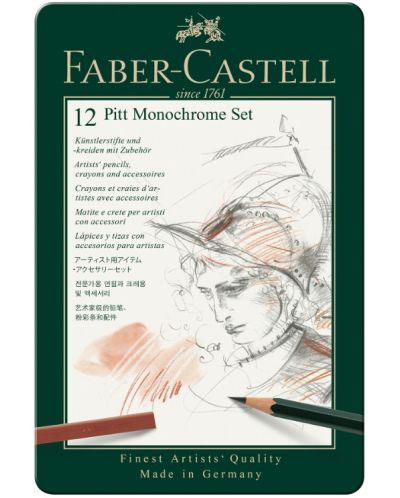 Set olovki Faber-Castell Pitt Monochrome - 12 komada, u metalnoj kutiji - 1