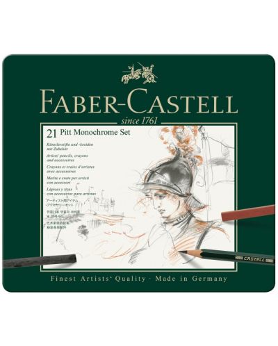 Set olovki Faber-Castell Pitt Monochrome - 21 komad, u metalnoj kutiji - 1