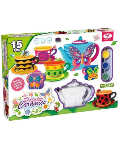 Set za bojanje Felyx Toys - Keramički set za čaj, Leptiri, 15 komada - 1