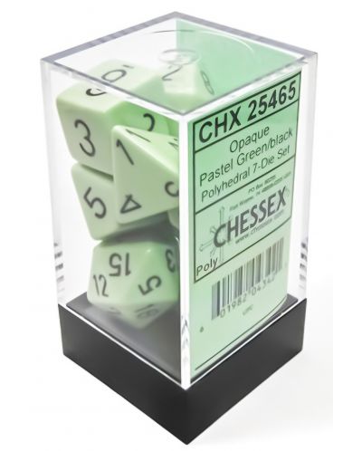 Set kockica Chessex Opaque Pastel - Green/black Polyhedral, 7 komada - 1