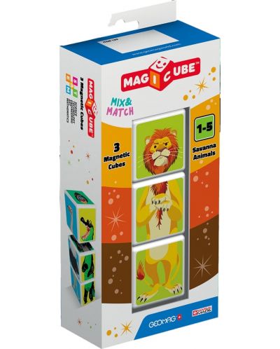 Set magnetskih kocki Geomag - Životinje savane, 3 dijela - 1