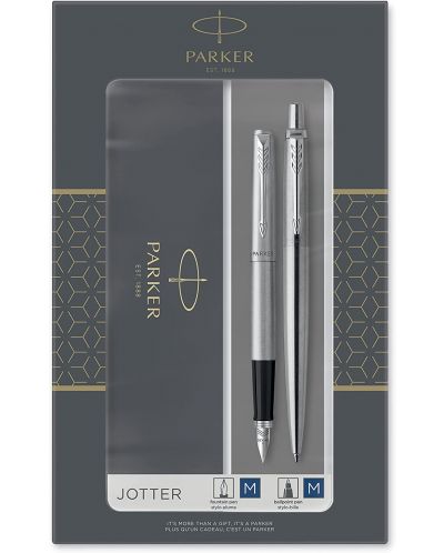 Set nalivpera Parker Jotter Stainless Steel - S kemijskom olovkom, posrebrenje - 1