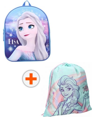 Set za vrtić Vadobag Frozen II - Ruksak i sportska torba, Elsa, plava i ružičasta - 1