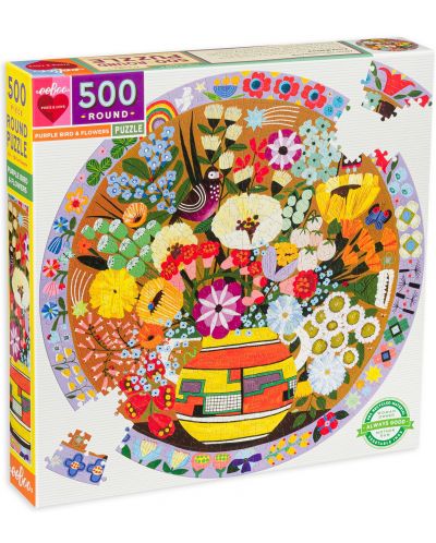 Okrugla slagalica eeBoo od 500 dijelova - Cvijeće i ptice - 1