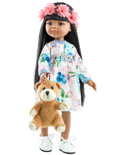Lutka Paola Reina Amigas - Meily, u haljini s motivom cvijeća i s trakom za glavu, 32 cm - 1