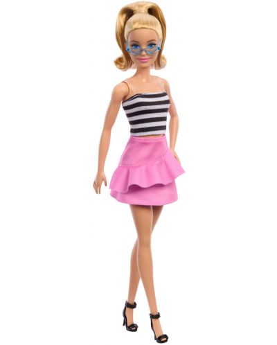 Lutka Barbie Fashionistas 213 - S crno-bijelom majicom bez rukava i ružičastom suknjom - 1