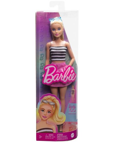 Lutka Barbie Fashionistas 213 - S crno-bijelom majicom bez rukava i ružičastom suknjom - 6