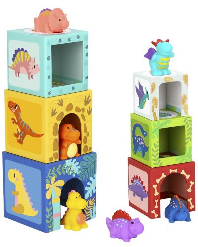 Kula od kartonskih kocki s figurama Tooky Toy - Dinosauri - 1