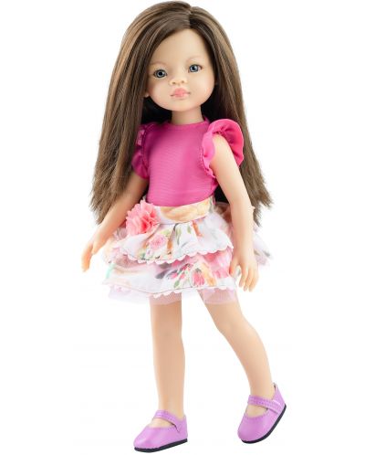 Lutka Paola Reina Amigas - Лу, s ružičastom majicom bez rukava i suknjom s cvijećem, 32 cm - 1