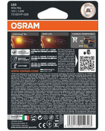 LED Auto žarulje Osram - LEDriving, SL, Amber, W21/5W, 1.9W, 2 komada, žute - 2