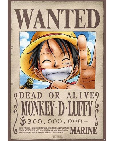 Metalni poster ABYstyle Animation: One Piece - Luffy Wanted Poster - 1