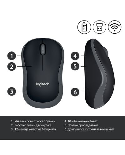 Miš Logitech - M185, bežični, sivi - 8