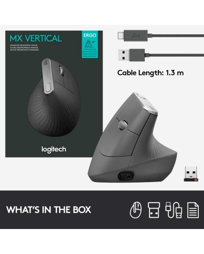 Miš Logitech MX Vertical Advanced - ergonomski, sivi - 11