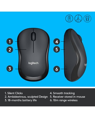 Miš Logitech - M220 Silent, bežični, crni - 7