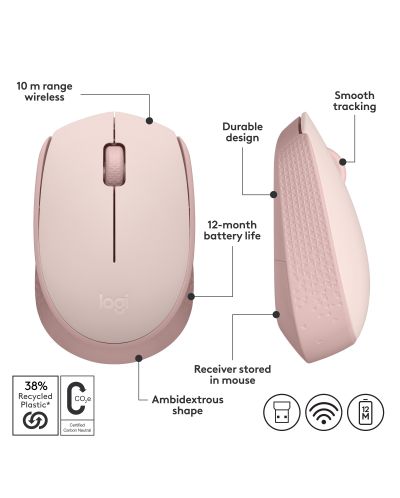 Miš Logitech - M171, optički, bežični, rose - 7