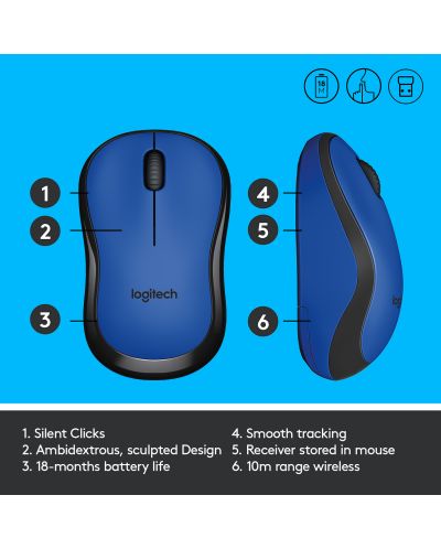 Miš Logitech - M220 Silent, bežični, plavi - 7