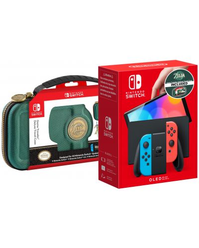 Nintendo Switch OLED - Neon Red & Neon Blue + Zelda Travel Case - 1