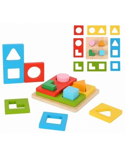 Edukativna igračka Tooky Toy - Drveni sorter, Multi-shape - 3