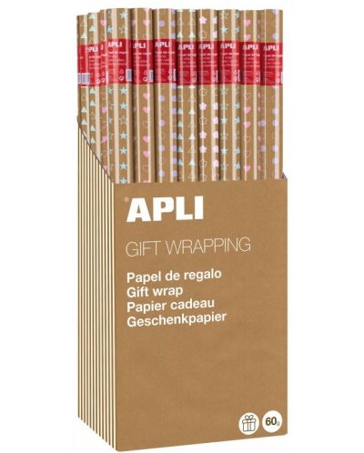 Papir za pakiranje Apli - kraft, s krugovima u boji, 2 х 0.70 m - 1