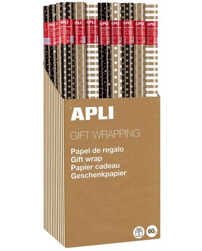 Papir za zamatanje Apli - Kraft, sa crnim i šarenim motivima, asortiman - 1
