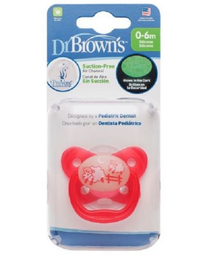 Ortodontska duda Dr. Brown's - PreVent, 0-6 m, svijetleća, roza - 2
