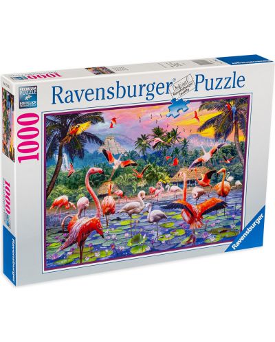 Slagalica Ravensburger od 1000 dijelova - Pink flamingos - 1