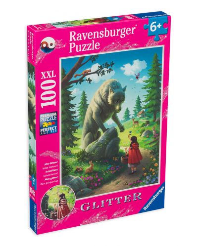 Slagalica s brokatom Ravensburger od 100 XXL dijelova - Crvenkapica i vuk - 1