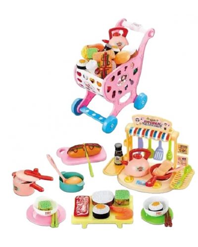 Kolica za kupovinu s kuhinjom Raya Toys - 64 dijela, ružičasta - 2