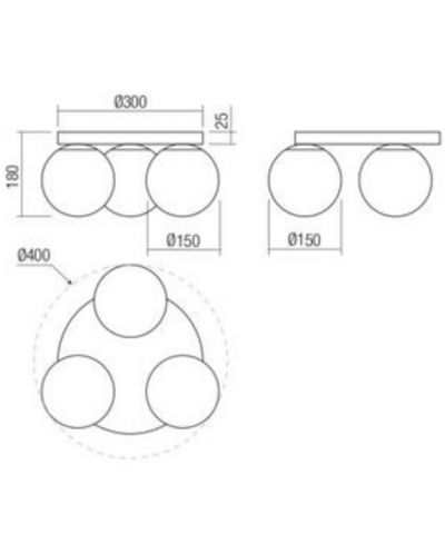 Stropna svjetiljka Smarter - Bowling 01-3150, IP20, E27, 3 x 42W, crni mat - 2