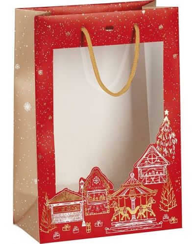 Poklon vrećica Giftpack Bonnes Fêtes - Crvena, 29 cm, PVC prozor - 1