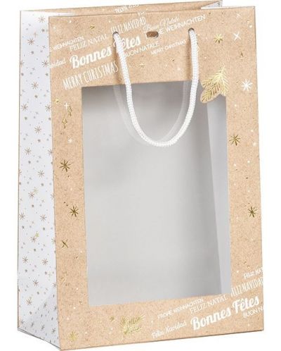 Poklon vrećica Giftpack Bonnes Fêtes - Zlatna, 29 cm, PVC prozor - 1