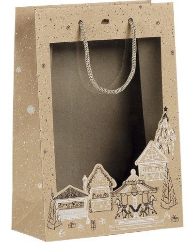 Poklon vrećica Giftpack Bonnes Fêtes - Kraft, 29 cm, PVC prozor - 1