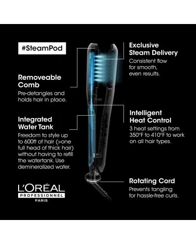 Pegla za kosu L’Oréal Professionnel - Steampod 4.0, 180-210ºC, bijela - 5