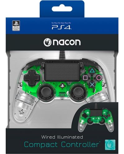 Kontroler Nacon за PS4 - Wired Illuminated Compact Controller, crystal green - 7