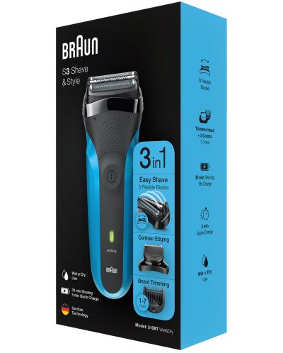 Brijač Braun - Series 3 Shave&Style 310 BT, crno/plavi - 3