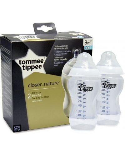 Set bočica za bebe Tommee Tippee Easi Vent - 340 ml, sa sisačem 2 kapi, 2 komada - 1