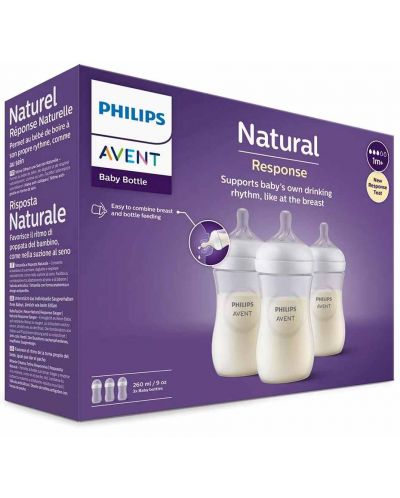 Bočice Philips Avent - Natural Response 3.0, sa sisačem 1 m+, 3 x 260 ml - 4