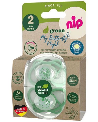 Silikonske dude NIP Green - Noćne, 5-18 mjeseci, 2 komada, zelene - 3