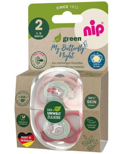 Silikonske dude NIP Green - Noćne, 5-18 mjeseci, 2 komada, roze - 2
